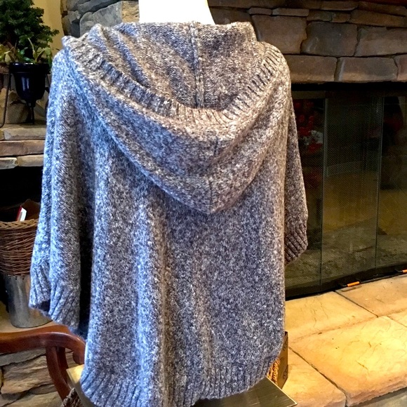 Gray Zip-up Hooded Poncho Sweater, Size S/M - Picture 2 of 8